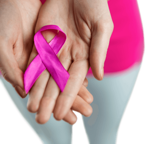 Transparent Pink Ribbon in Woman's Hands for Breast Cancer Awareness