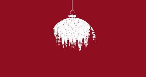 Minimalistic Christmas Bauble with Fir Trees Design on Red Background