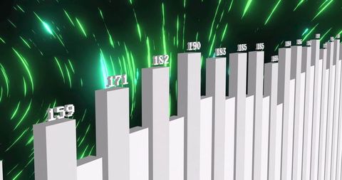 Futuristic 3D Bar Chart with Digital Data Interface