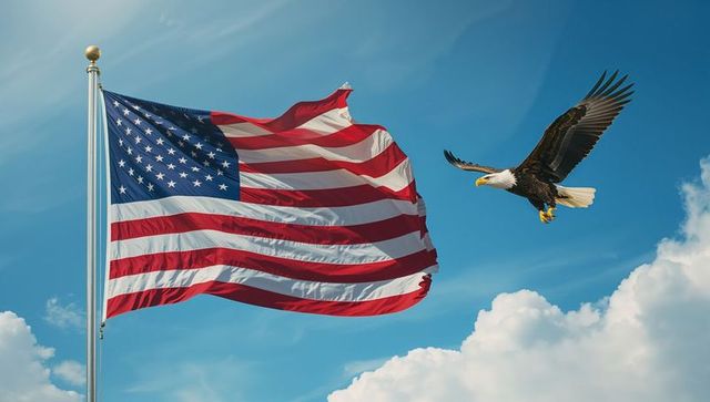 American flag with soaring bald eagle symbolizing freedom