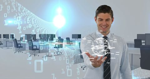 Businessman Holding Digital Globe in Modern Office - Download Free Stock Images Pikwizard.com