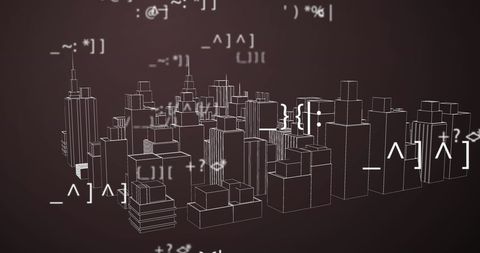 Rotating 3D City Model with Overlay of Dynamic Codes - Download Free Stock Images Pikwizard.com