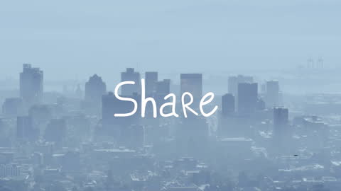 Share Text Overlaid on Urban Cityscape Aerial View