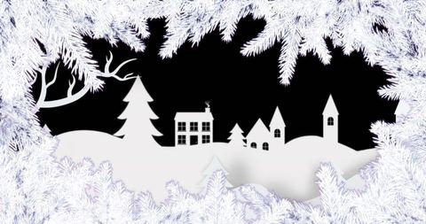 Festive Christmas Scene with House and Snowy Fir Branches - Download Free Stock Images Pikwizard.com