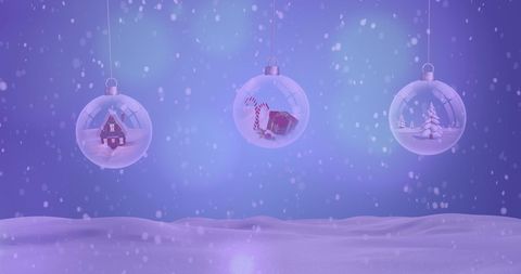 Festive Winter Scene with Hanging Christmas Baubles in Snow