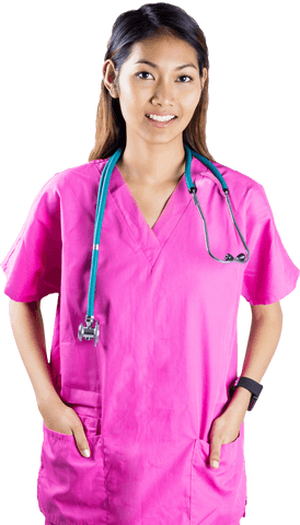 Confident Nurse Wearing Pink Scrubs with Transparent Background
