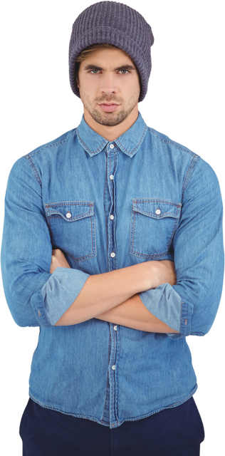 Serious Hipster in Denim and Beanie with Transparent Background - Download Free Stock Videos Pikwizard.com