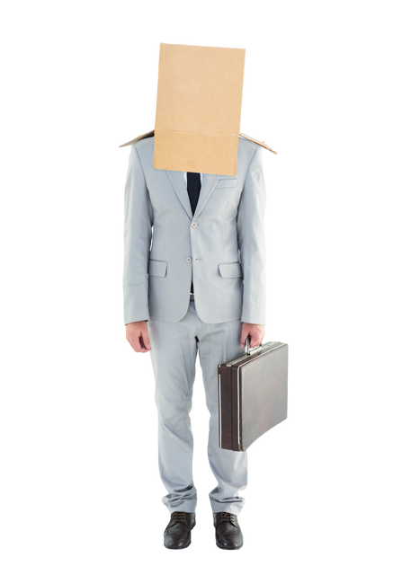 Transparent Businessman with Box on Head Holding Briefcase Isolated PNG - Download Free Stock Videos Pikwizard.com