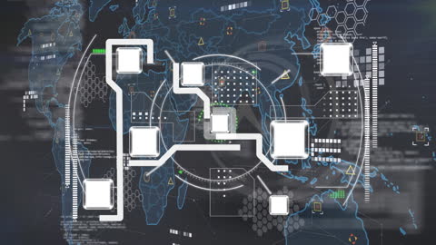 Global Data Processing Animation Over World Map