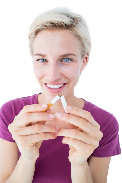 Happy Caucasian Woman Holding Broken Cigarette Transparent Background - Download Free Stock Videos Pikwizard.com