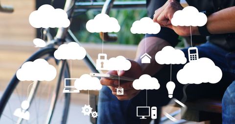 cloud computing concept with smartphone and symbolic icons - Download Free Stock Images Pikwizard.com