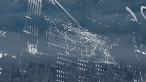 Digital Data Processing Overlay Above Urban Skyline