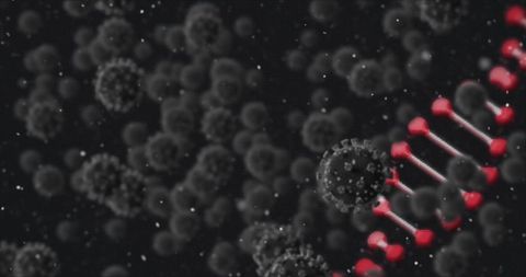 Virus Cells Near DNA Strand in Digital Research Background