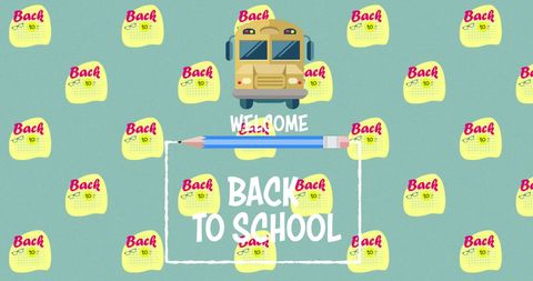 Welcome Back to School Background with Pencil and School Bus