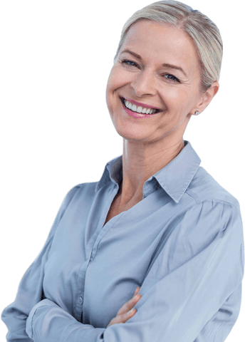 Confident Transparent Smiling Businesswoman in Smart Attire