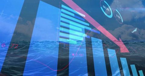 Abstract data visualization blending ocean waves with bar chart