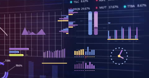 Abstract Financial Charts and Graphs on Dark Stock Market Background