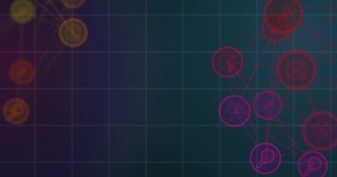 Colorful Network of Interconnected Nodes with Digital Grid Background - Download Free Stock Images Pikwizard.com