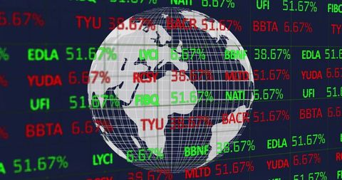 Digital Globe with Financial Stock Market Tickertape