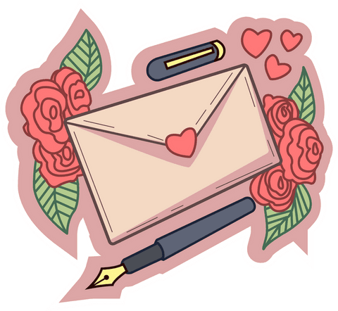Transparent romance art: heart envelope and roses
