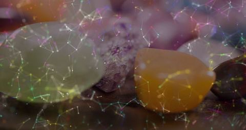 Colorful Gemstones with Glowing Digital Network Overlay
