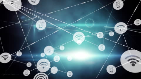 Digital Network Connection with White Technology Icons