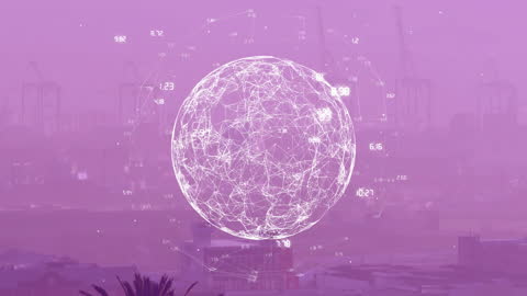 Futuristic Globe With Numbers Over Modern Cityscape