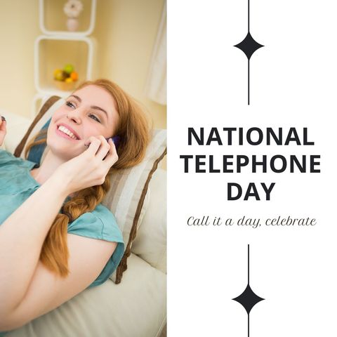 Woman relaxing at home on national telephone day celebration