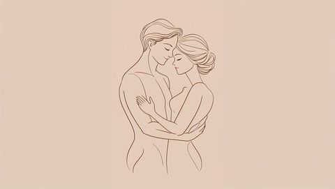 Minimalist line art of romantic embrace