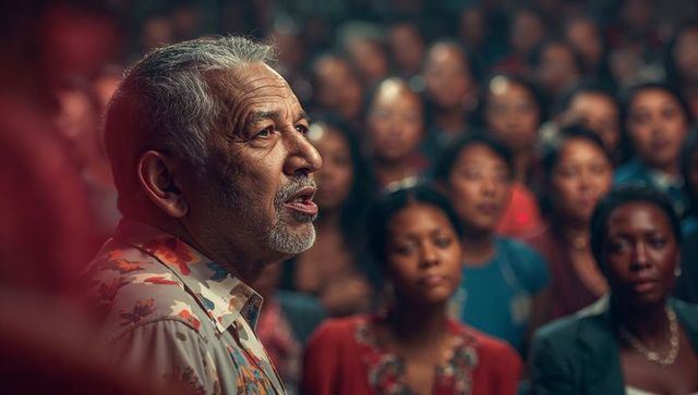 Senior speaker hosting engaging public lecture in auditorium