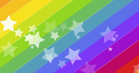 Colorful Stars on Rainbow Background with PRIDE Text