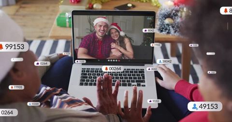 Festive video call: african american women connecting during christmas