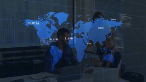 Business Team Collaborating with Digital World Map Projection