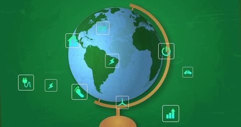 Illustration of virtual eco indicators surrounding earth globe
