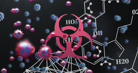 Abstract Digital Virus Animation with Biohazard Logo