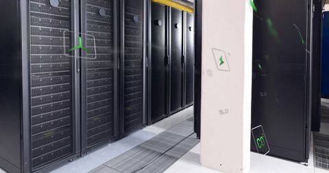 Digital Eco-Friendly Icon Integration in Data Server Room - Download Free Stock Images Pikwizard.com