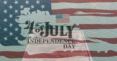 4th of July Wooden Pier with American Flag Overlay