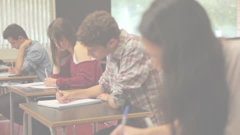Diverse Group of Students Taking Exam with Faded Light Effect