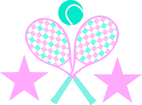 Pastel tennis racket and ball with stars on transparent background
