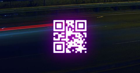 Glowing Neon QR Code on Dark Background