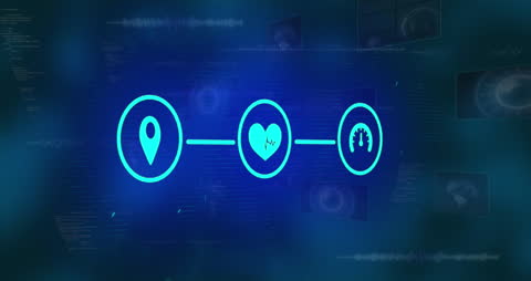 Futuristic Digital Interface with Network of Neon Icons