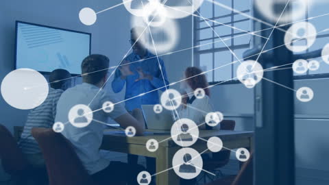 Diverse Team Discussing Work with Network Overlay