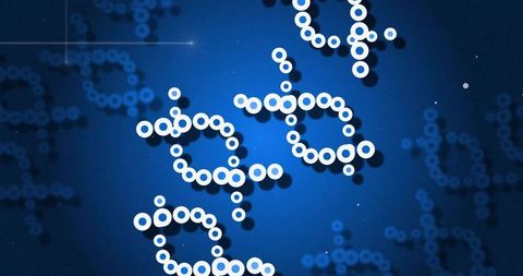 White ring node chains on deep blue gradient network with neon bokeh and layered depth
