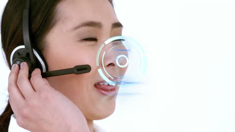 Customer Service Representative with Headset Using Digital Interface