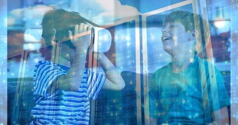 Children Experiencing Virtual Reality Gaming in Futuristic Setting