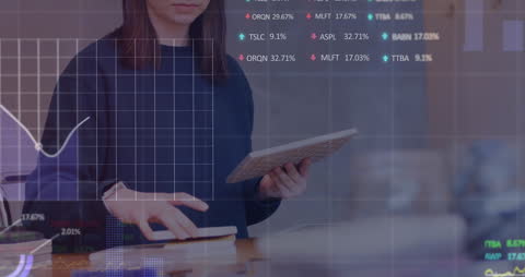 Businesswoman With Digital Tablet Over Trading Graph Analysis