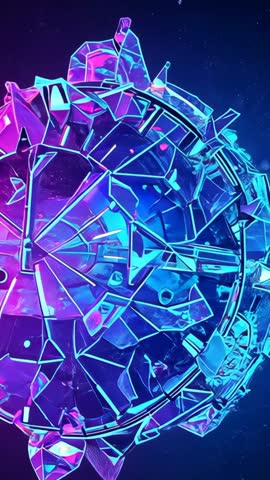 Rotating Crystalline Orb Revealing Shards in Neon Magenta and Cyan Vertical Video