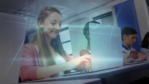 Students Engaging in Online Learning with Technology in Modern Classroom