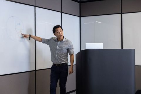 Professional asian man giving presentation on business analysis