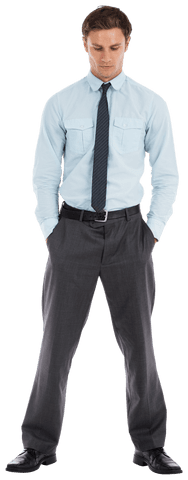 Transparent Businessman Posing with Hands in Pockets